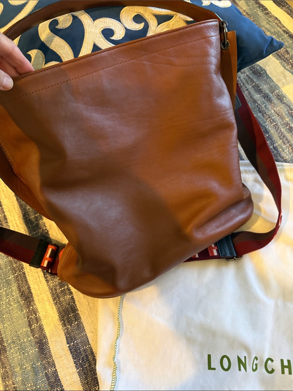 Longchamp 3D large Hobo tote Bag in Cognac Brown with Branded Strap NWOT - Picture 5 of 8